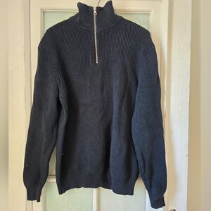 ZARA Navy Ribbed Cotton Half-Zip Mock Neck Sweater Men’s XL